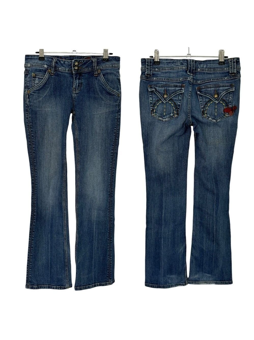 Soundgirl Y2K Boho Bootcut Jeans Womens 30/31 Medium Wash Blue Denim Butterfly